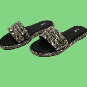 Womens Glam Sz 9 Slides Open Toe Sandals Flip Flops Slipper Summer Bling Shoes